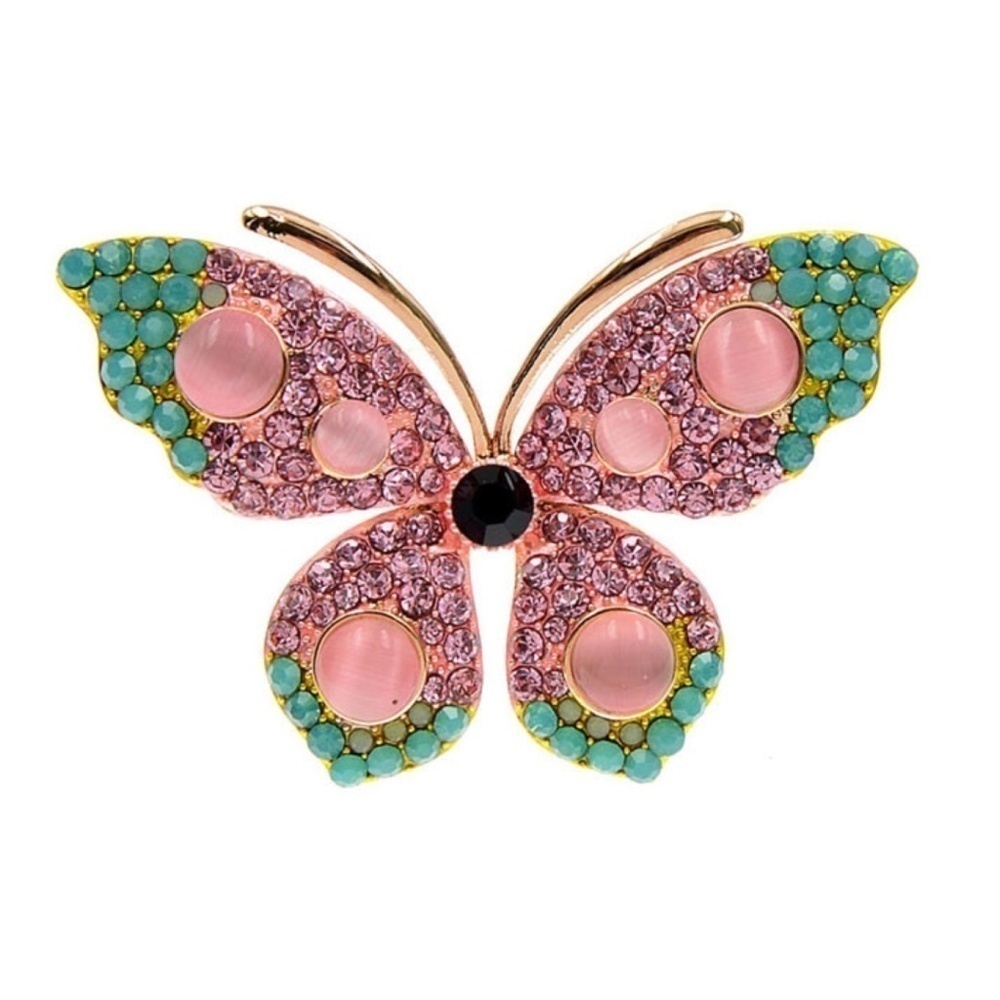 Pink Green Crystal Pave Butterfly Brooch: Delicate Elegance with Sparkli…